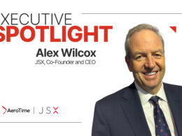 Executive Spotlight banner featuring Alex Wilcox JSX Co Founder and CEO with his portrait on the right and sponsor logos at the bottom left