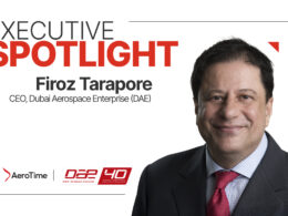 Executive Spotlight Firoz Tarapore CEO of Dubai Aerospace Enterprise DAE with sponsor logos below the title