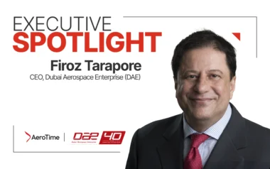 Executive Spotlight Firoz Tarapore CEO of Dubai Aerospace Enterprise DAE with sponsor logos below the title