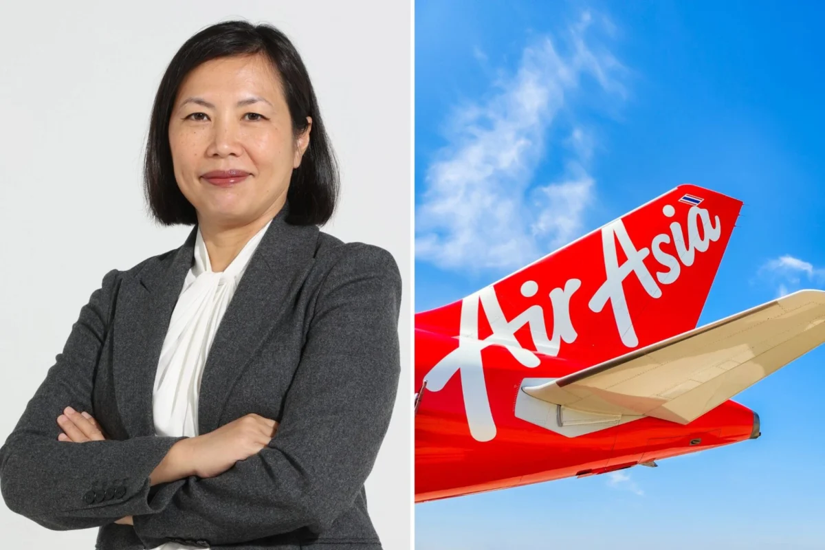 AirAsia exec named ICAO Ambassador for aviation talent Professional Asian woman in a dark blazer with folded arms left Second image shows an AirAsia red airplane tail against a blue sky right