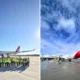 Group of airport ground crew in hi vis vests posing on the tarmac beside an Australia Post cargo jet