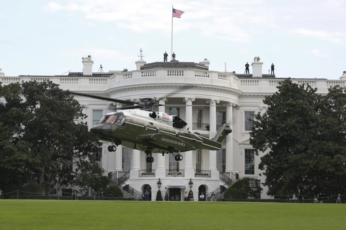 Marine Helicopter Squadron One HMX 1 runs test flights of the new VH 92A over the south lawn of the White House