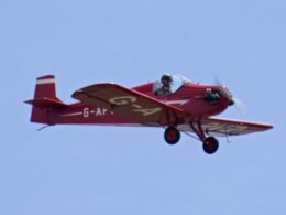 A Druine D31 Turbulent performs at the Cosford Air Show in June 2009