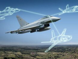 A German Air Force Eurofighter Typhoon is shown alongside simulated aircraft