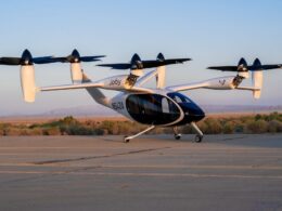 A Joby Aviation electric vertical takeoff and landing aircraft following a ground test at Edwards Air Force Base California