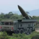 A North Korean KN 23 short range ballistic missile on its transporter erector launcher