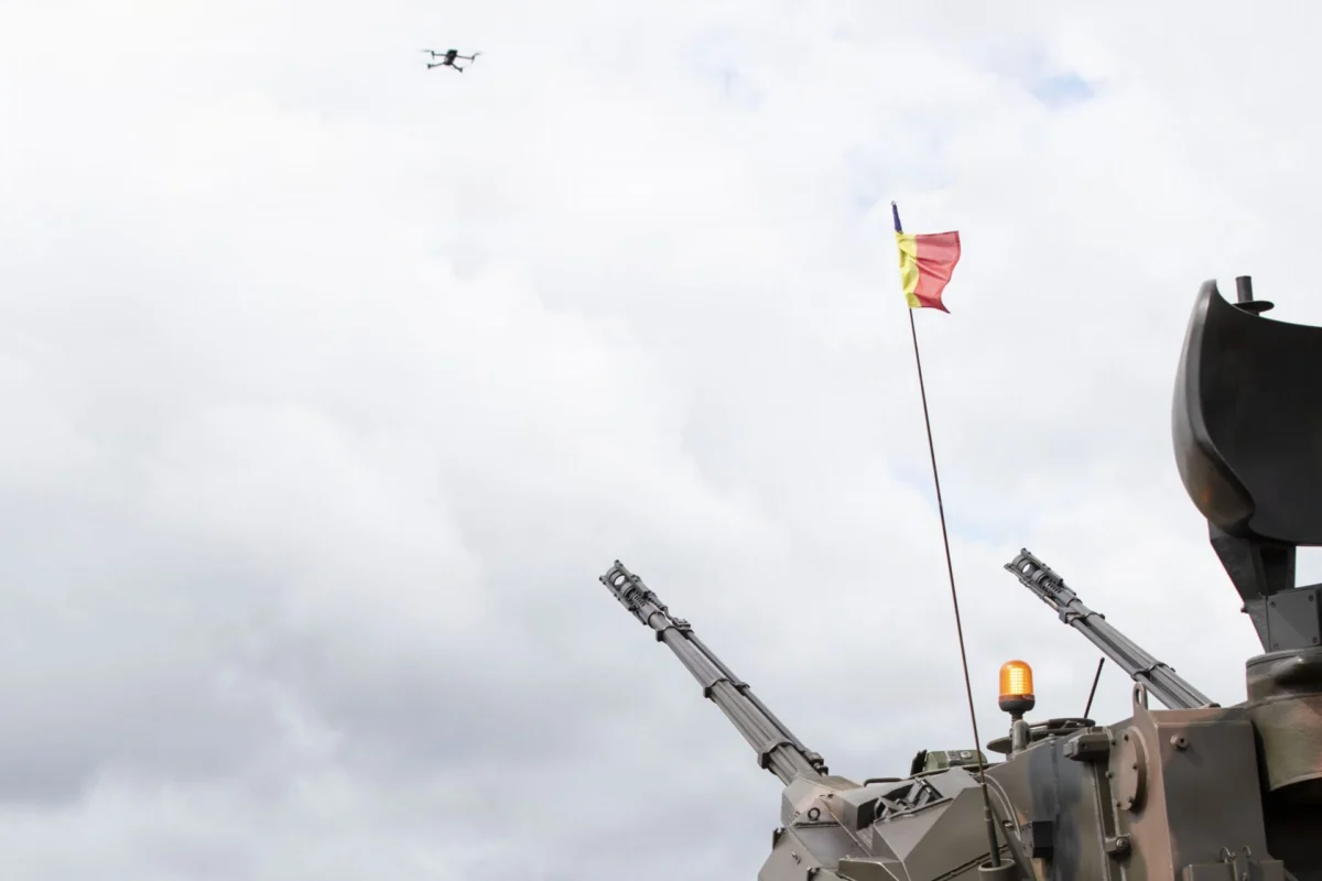 A Romanian Flakpanzer Gepard tracks a US Army drone during joint counter drone training at Bemowo Piskie Training Area Poland A Romanian Flakpanzer Gepard tracks a US Army drone during joint counter drone training at Bemowo Piskie Training Area Poland