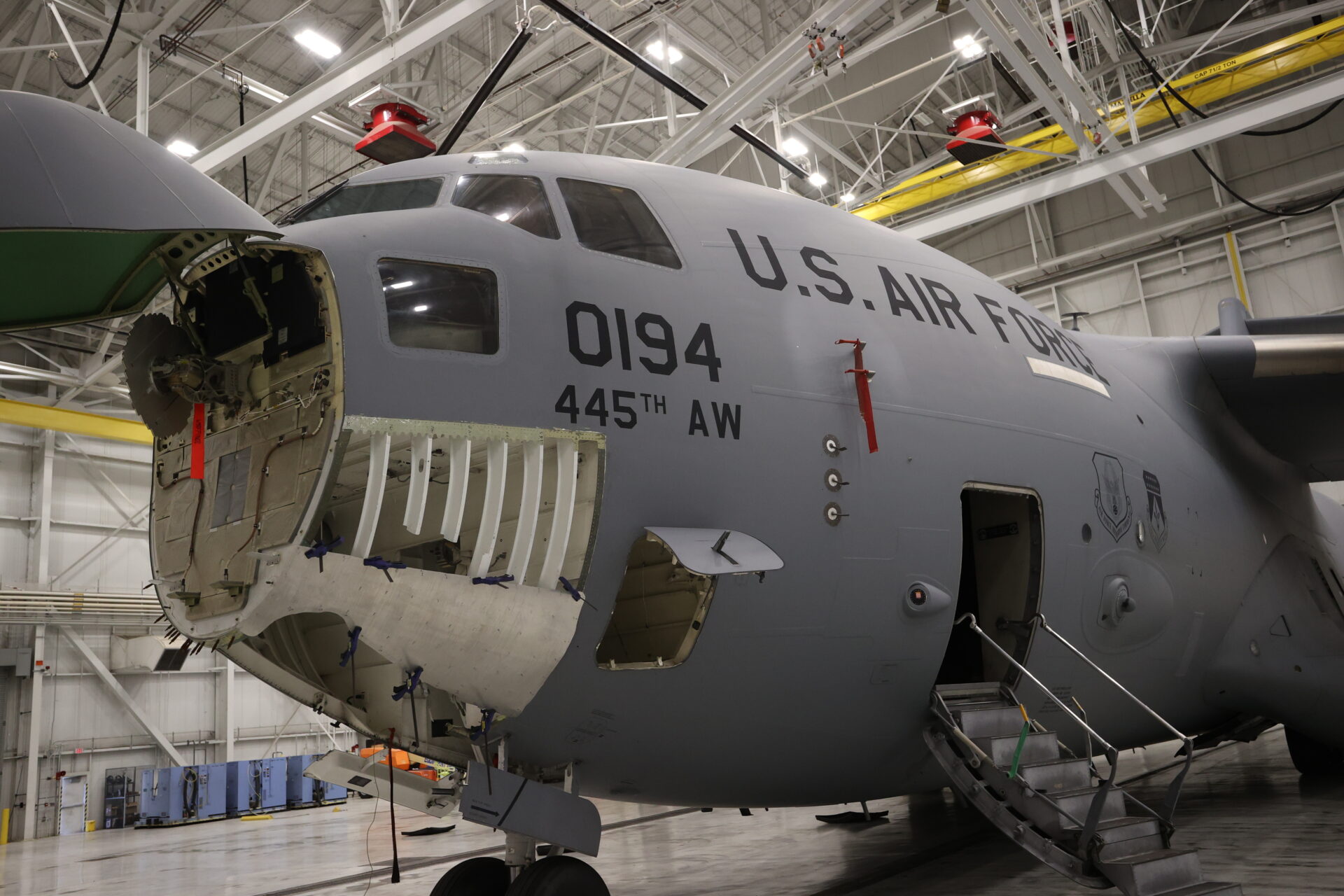 US Air Force flies first robot-formed panel on storm-damaged C-17