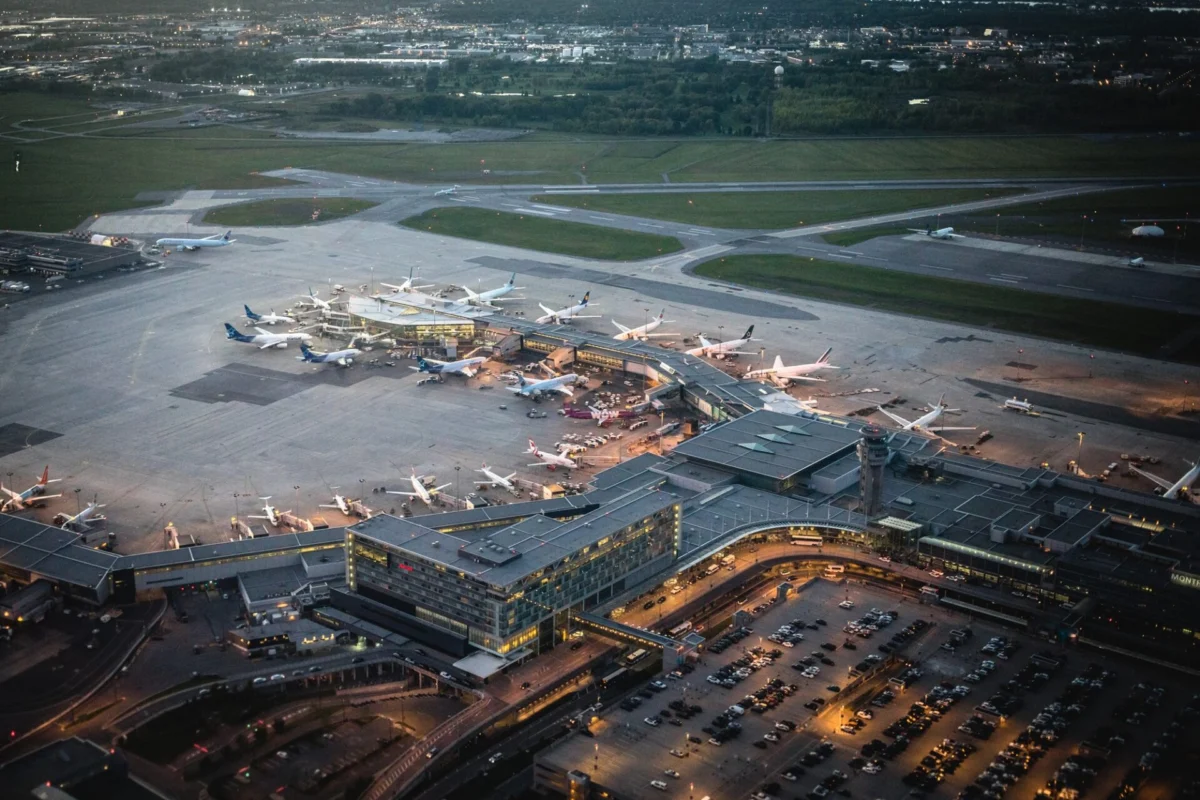 Aerial view of Montreal airport in the evening Aerial view of Montreal airport in the evening