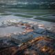 Aerial view of Montreal airport in the evening