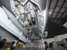 An AIM 424 Malice long range air to air missile inside the weapons bay of a US Navy F 35C Lightning II