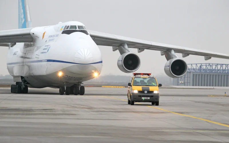 An Antonov An 124 taxis at LeipzigHalle Airport