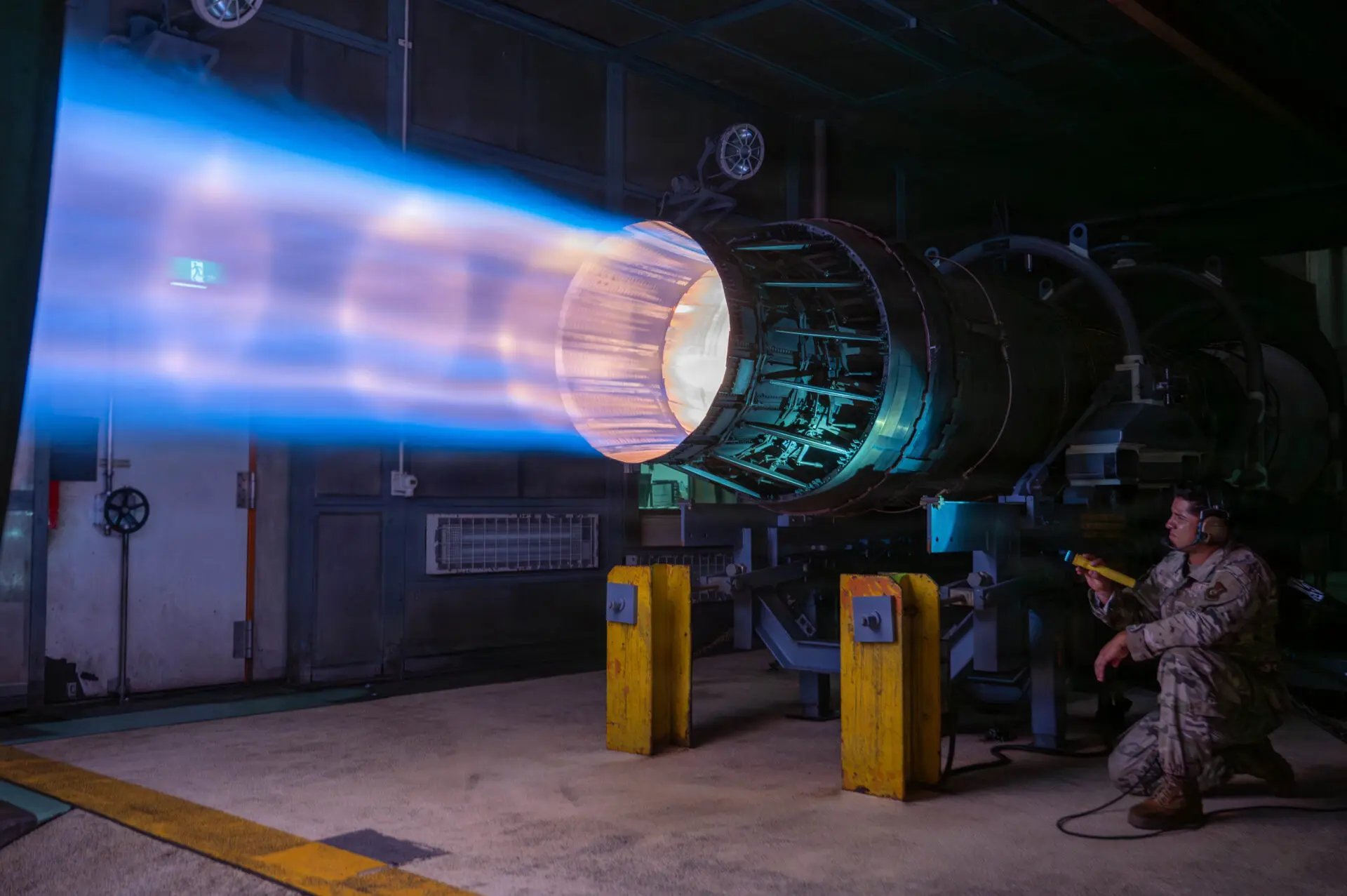 An F 15E Strike Eagle engine the F100 PW 220 goes through a routine afterburner test