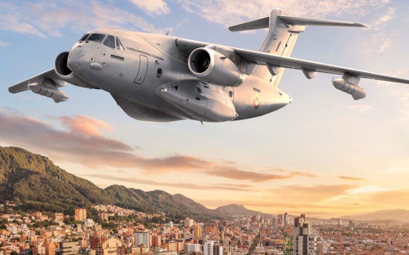 Artists impression of an Embraer KC 390 Millennium in Colombian Aerospace Force colors flying over Bogotá Artists impression of an Embraer KC 390 Millennium in Colombian Aerospace Force colors flying over Bogotá
