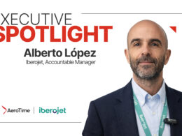 Executive Spotlight banner featuring Alberto López Iberojet Accountable Manager with AeroTime and Iberojet logos