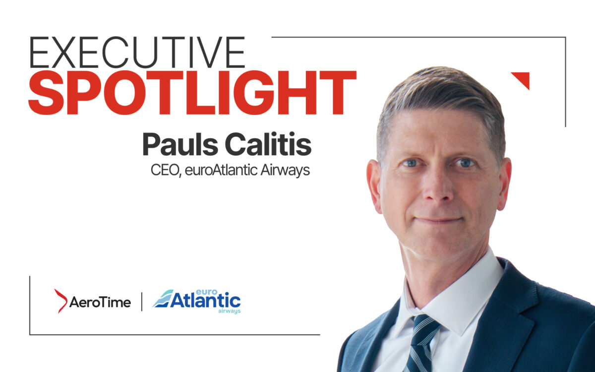 Executive Spotlight 1920x1200 Pauls Calitis Executive Spotlight banner introducing Pauls Calitis CEO of euroAtlantic Airways with AeroTime and euroAtlantic logos