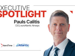 Executive Spotlight banner introducing Pauls Calitis CEO of euroAtlantic Airways with AeroTime and euroAtlantic logos