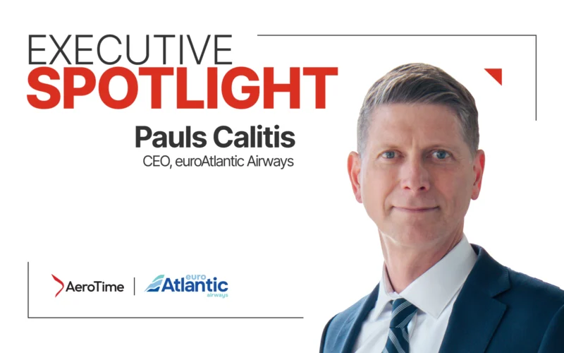 Executive Spotlight banner introducing Pauls Calitis CEO of euroAtlantic Airways with AeroTime and euroAtlantic logos