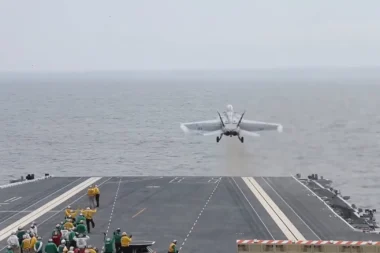 First catapult launch of an FA 18 from the flight deck of USS Gerald R Ford
