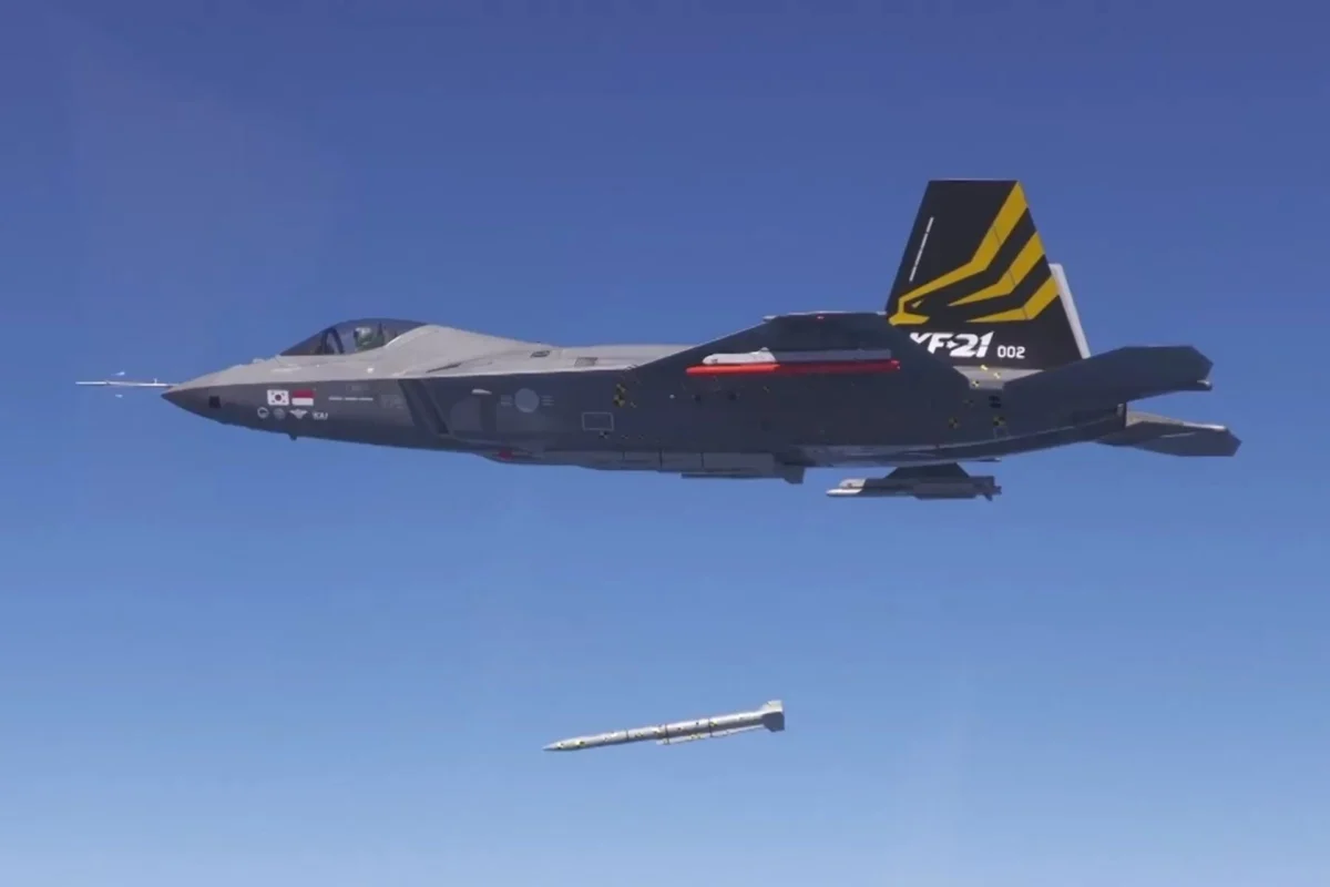 KF 21 Boramae prototype 002 releases an MBDA Meteor beyond visual range air to air missile during a test flight
