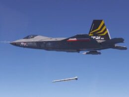 KF 21 Boramae prototype 002 releases an MBDA Meteor beyond visual range air to air missile during a test flight
