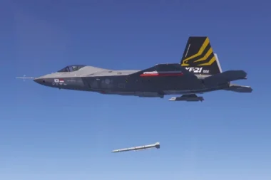 KF 21 Boramae prototype 002 releases an MBDA Meteor beyond visual range air to air missile during a test flight