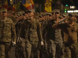 Moldovan soldiers rehearse ahead of the countrys Independence Day parade in Chișinău in August 2026