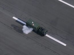 Rheinmetalls FV 014 loitering munition launches from a containerized system mounted on an HX truck during trials in Germany