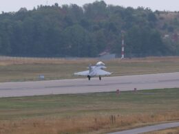Saabs two seat Gripen F lifts off from Linköping Sweden on its first flight