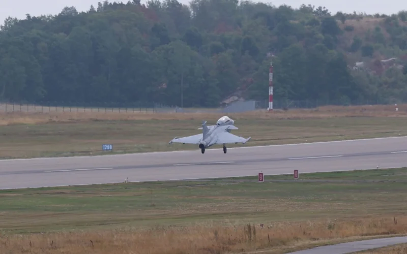 Saabs two seat Gripen F lifts off from Linköping Sweden on its first flight