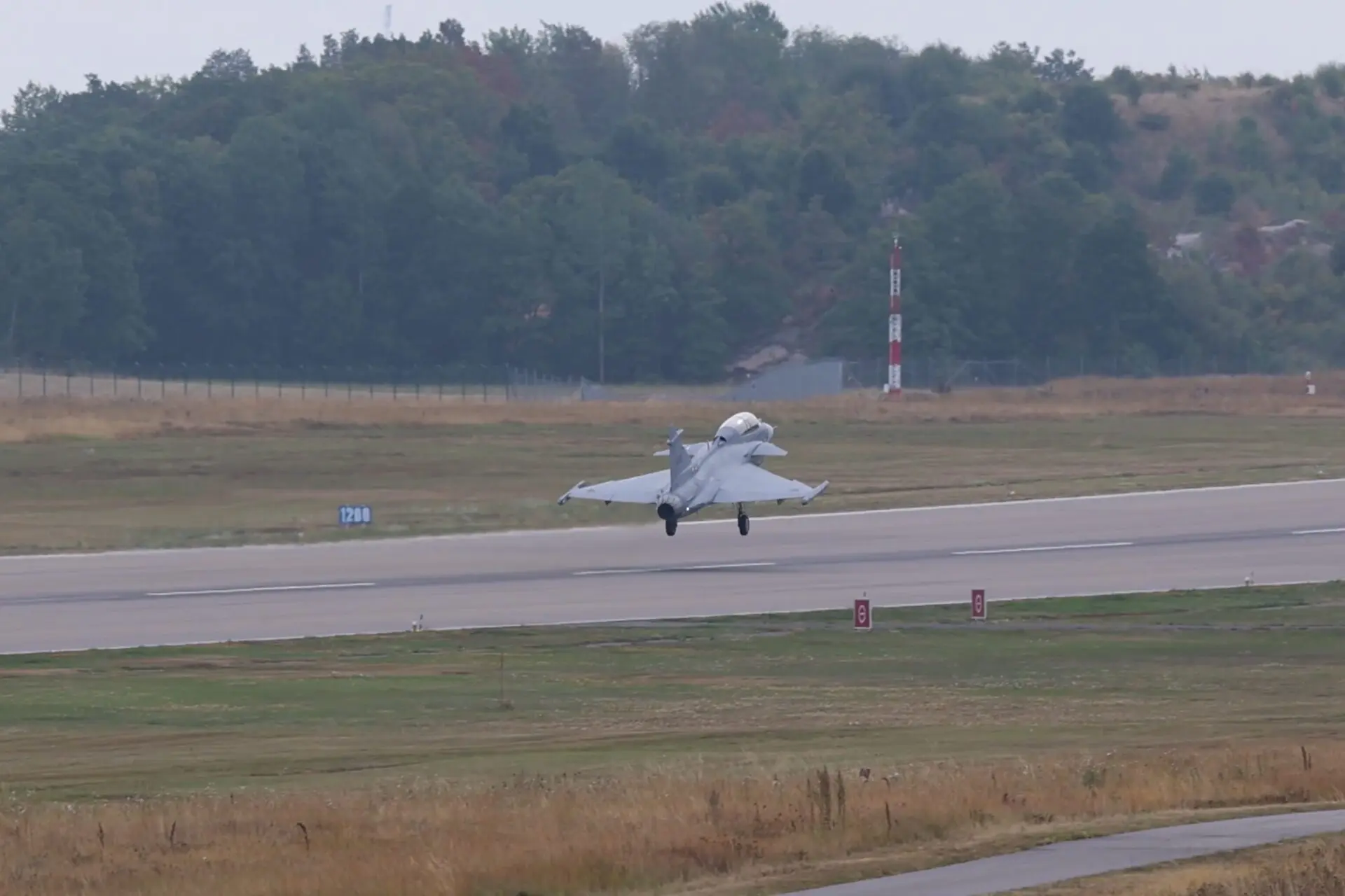 Saabs two seat Gripen F lifts off from Linköping Sweden on its first flight