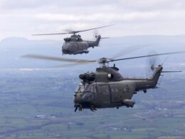 Two Royal Air Force Puma HC2 helicopters conduct the types final UK flypast on March 26 2025