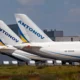 Two tails of Antonov Airlines An 124 freighters at Leipzig Airport