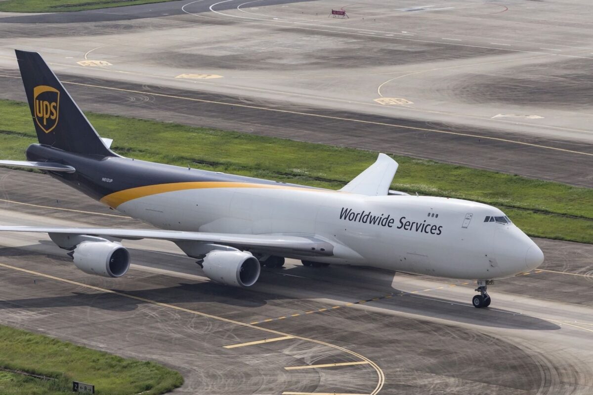 UPS Boeing 747 cargo plane on the taxiway with Worldwide Services branding on the fuselage