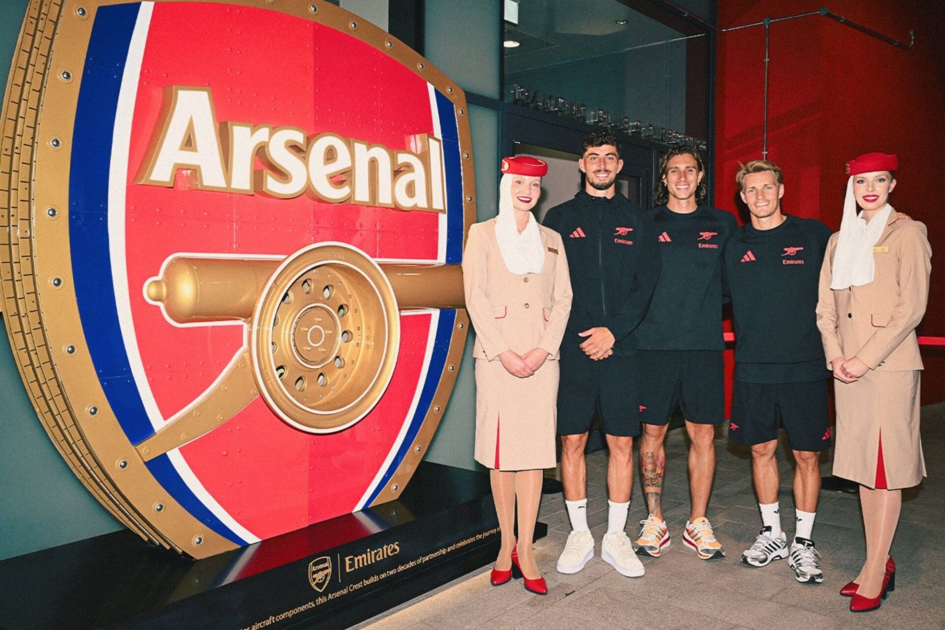 Emirates unveils Arsenal crest sculpture made from A380, 777 aircraft parts