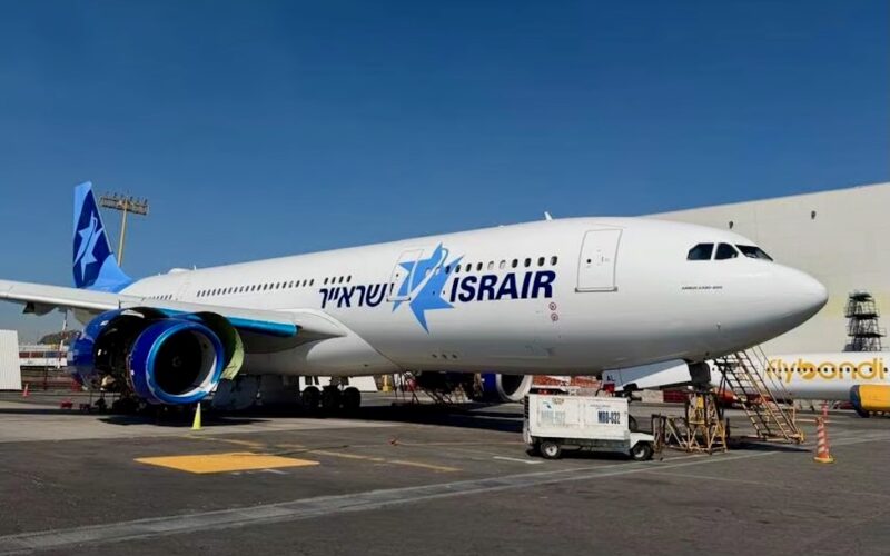 israir A330 c Israir Israir passenger jet on the airport apron with blue logo on the fuselage and blue engine nacelles under a clear blue sky