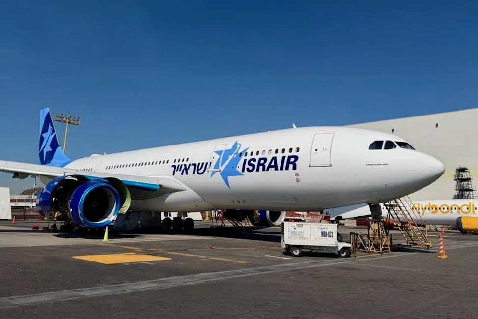 israir A330 c Israir Israir passenger jet on the airport apron with blue logo on the fuselage and blue engine nacelles under a clear blue sky