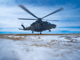 A 582nd Helicopter Group MH 139A Grey Wolf takes off near Pine Bluffs Wyoming