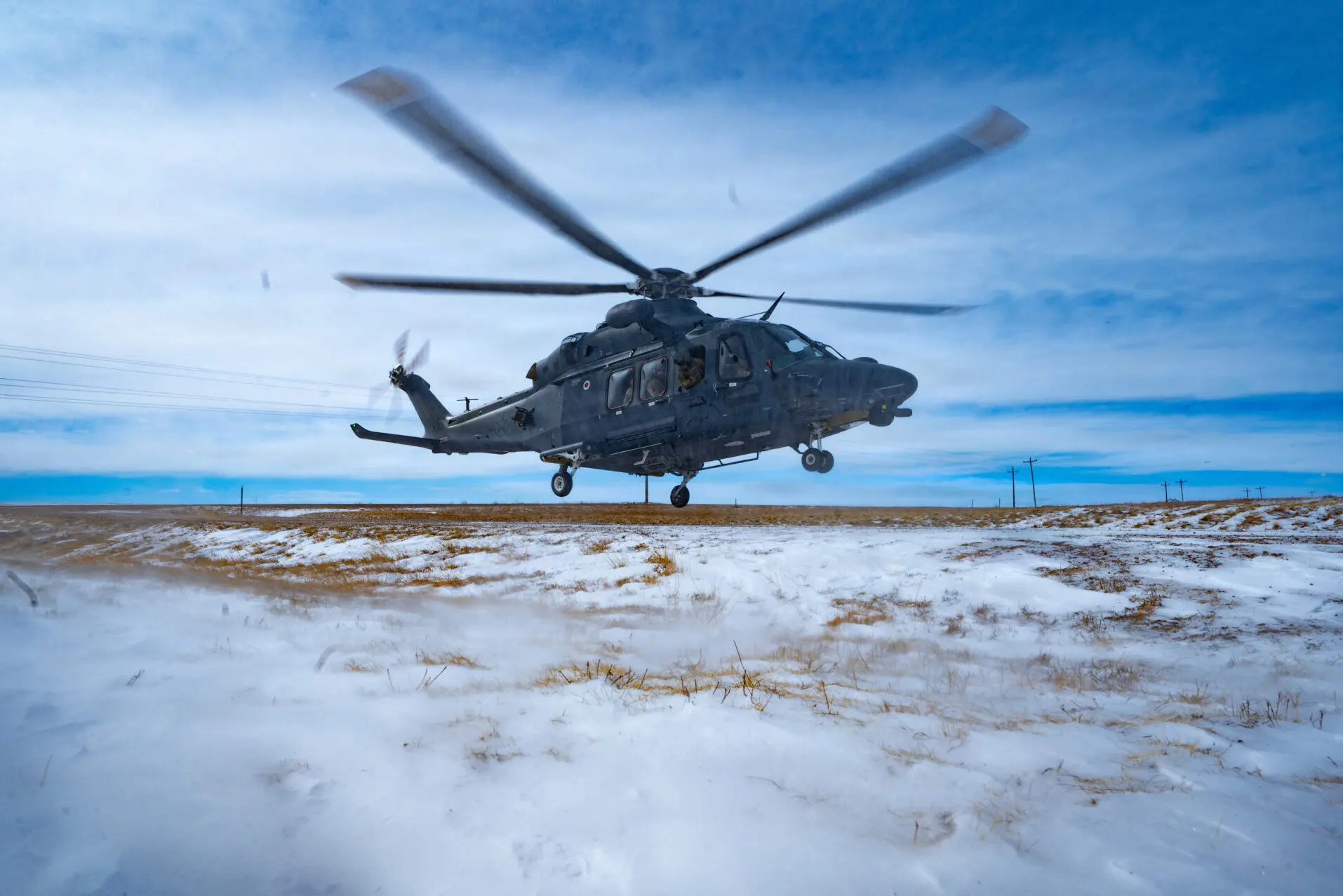 A 582nd Helicopter Group MH 139A Grey Wolf takes off near Pine Bluffs Wyoming