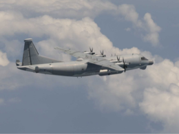 A Chinese Y 9 intelligence gathering aircraft photographed by the Japan Air Self Defense Force