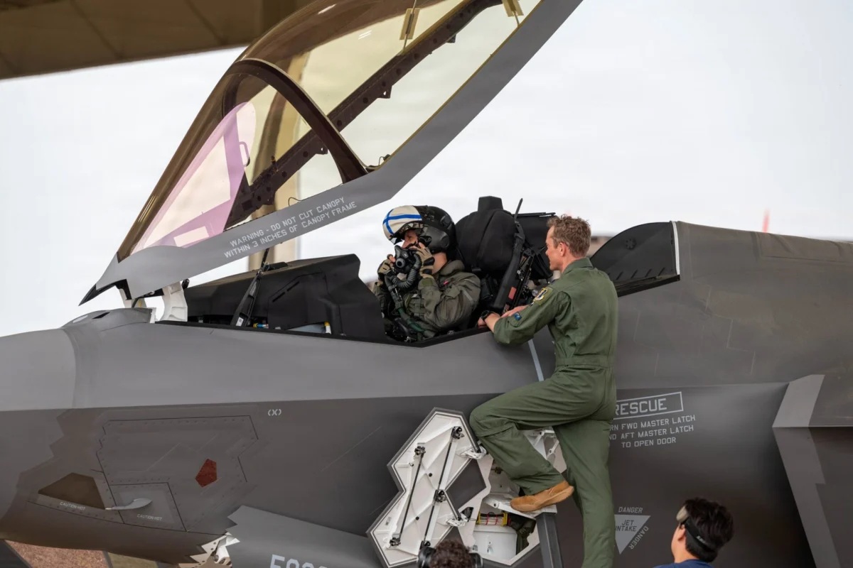 A Finnish Air Force pilot prepares for his first F 35A Lightning II training flight at Ebbing Air National Guard Base Arkansas A Finnish Air Force pilot prepares for his first F 35A Lightning II training flight at Ebbing Air National Guard Base Arkansas