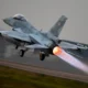 A Polish Air Force F 16 fighter takes off