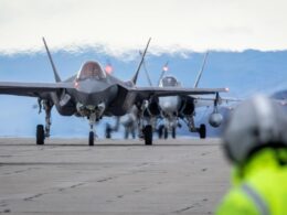 A Royal Danish Air Force F 35A alongside a Royal Canadian Air Force CF 18 at Kangerlussuaq Airport Greenland
