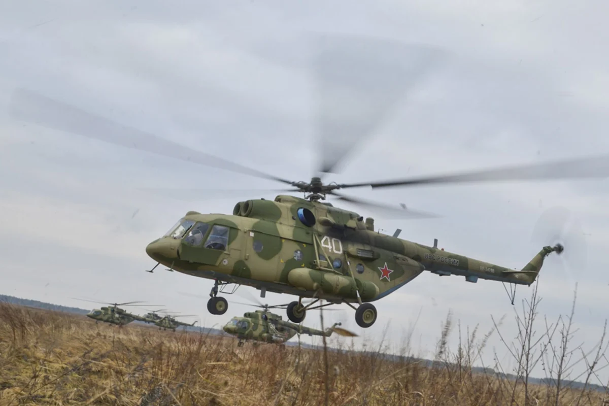 A Russian Aerospace Forces Mi 8 helicopter during a military exercise A Russian Aerospace Forces Mi 8 helicopter during a military exercise