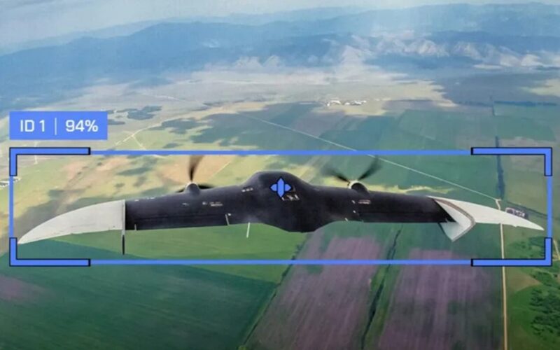 A Russian fixed wing drone is tracked by a Ukrainian interceptor system A Russian fixed wing drone is tracked by a Ukrainian interceptor system
