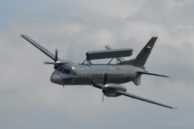 A Swedish Air Force Saab S 100 Argus airborne early warning and control aircraft
