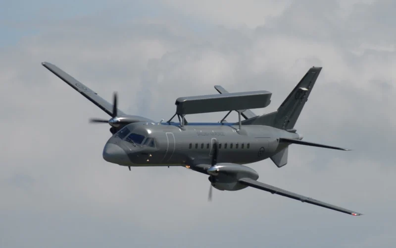 A Swedish Air Force Saab S 100 Argus airborne early warning and control aircraft
