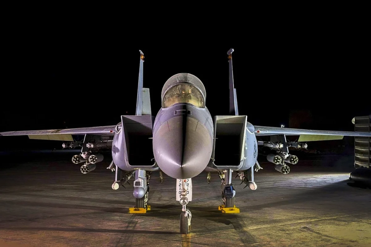 A USAF F 15E Strike Eagle from Muwaffaq Salti Air Base Jordan configured for counter drone operations A USAF F 15E Strike Eagle from Muwaffaq Salti Air Base Jordan configured for counter drone operations