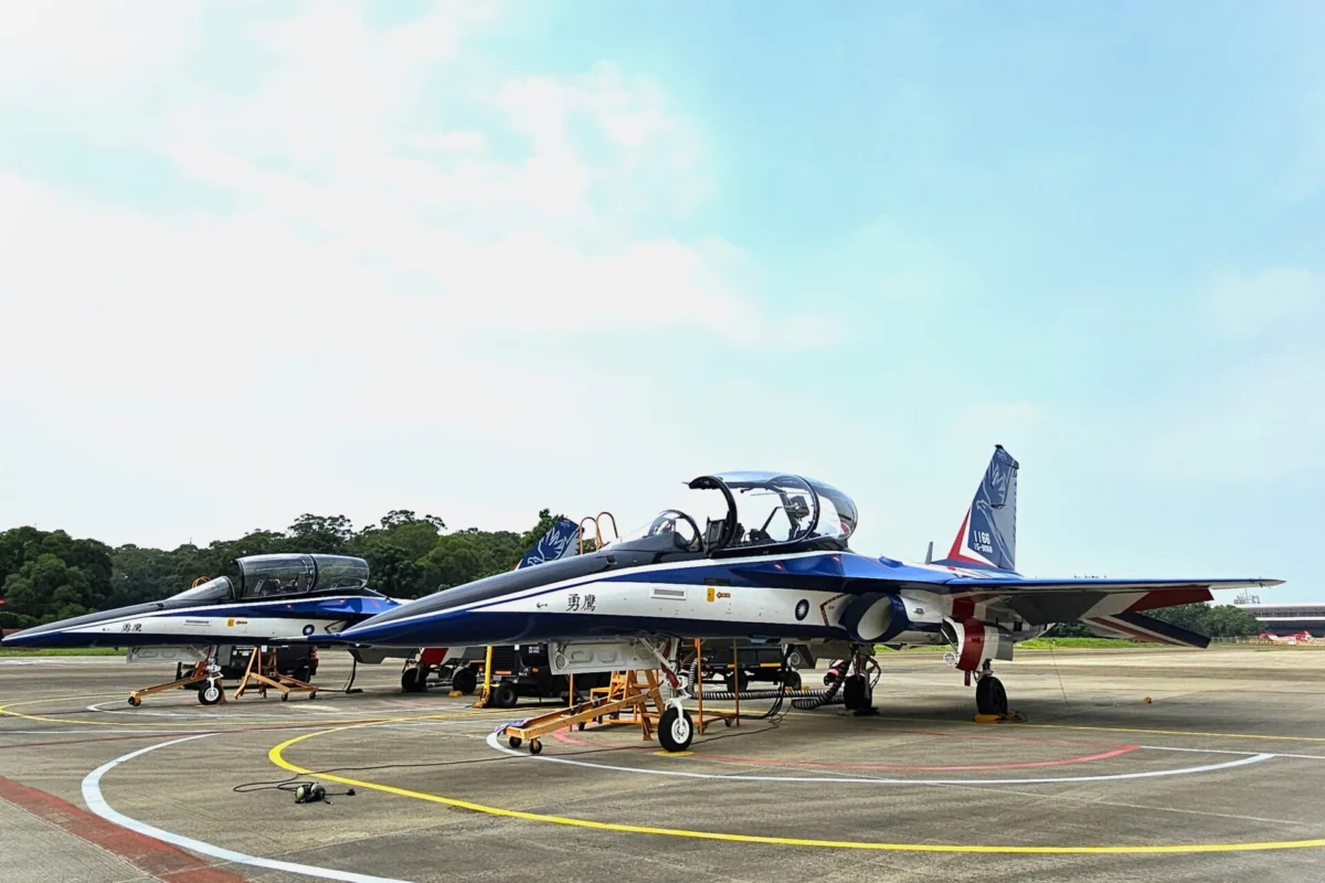 AIDC T 5 Brave Eagle advanced jet trainers 1165 and 1166 during the final delivery flight AIDC T 5 Brave Eagle advanced jet trainers 1165 and 1166 during the final delivery flight