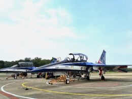 AIDC T 5 Brave Eagle advanced jet trainers 1165 and 1166 during the final delivery flight